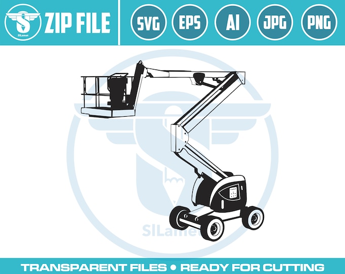 Cherry Picker SVG, Cherry Picker Vector, Bucket Truck SVG, Boom lift svg, Man lift, Basket crane, Hydraladder, Cut file, for silhouette, svg
