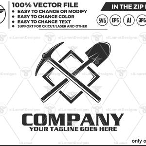 Pickaxe and Shovel Logo - Mining Tools Logo - Digging Equipment Icon - Gold Miner Badge - Excavation Gear Design