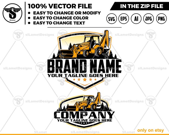 Backhoe Loader Logo  - Construction Equipment Logo Template  - Digital Download - Editable Vector Design