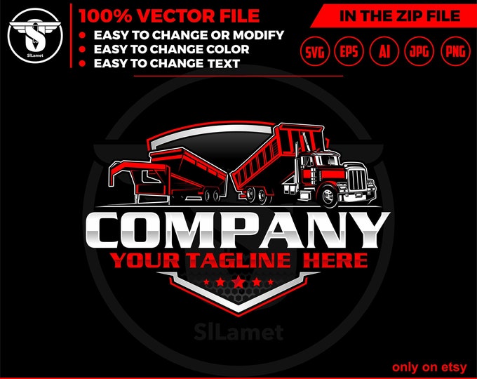 dump truck and dump trailer logo, dump trailer rental logo, truck pickup logo svg, Dumpster Logo , dump rental logo, dump roll off truck