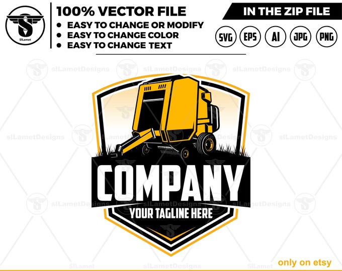 round hay baler logo - round baler logo- Tractor Farm Logo Template - farm logo - tractor logo
