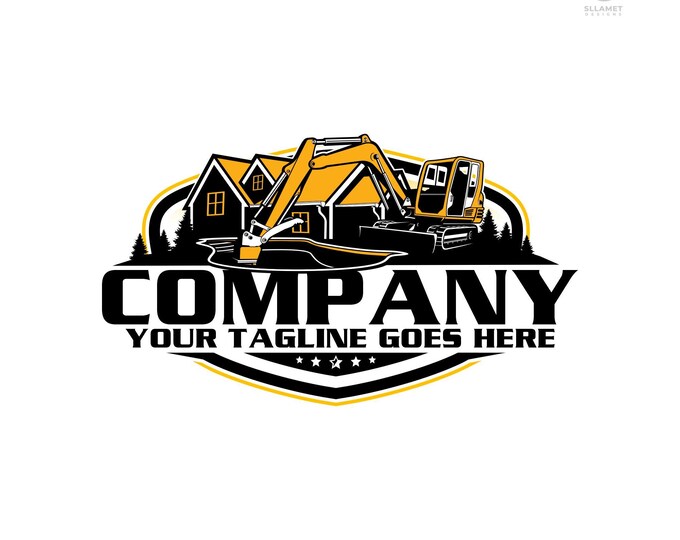 Excavator Logo: Modern Pool Digging Service, Contractor Vector (svg, eps, png, jpg)