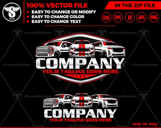 Pickup, car and suv Car Logo - Automotive Business Logo - Car Detailing logo - auto detailing - pickup and car logo,  Automotive logo