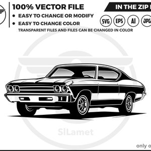 Black 1969 Chevrolet Chevelle SS silhouette svg -  Chevrolet Chevelle SS svg - classic car svg - vintage car svg
