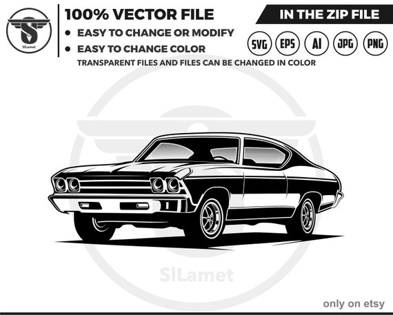 Black 1969 Chevrolet Chevelle SS silhouette svg -  Chevrolet Chevelle SS svg - classic car svg - vintage car svg