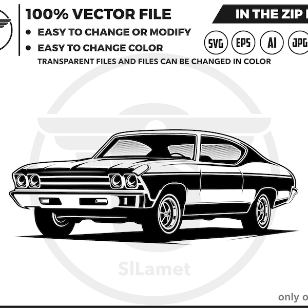 Black 1969 Chevrolet Chevelle SS silhouette svg -  Chevrolet Chevelle SS svg - classic car svg - vintage car svg