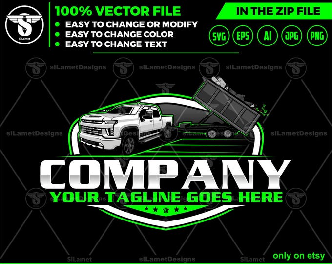 pickup and dump trailer logo - pickup and trailer logo - dump trailer services logo - dump junk services logo - dump trailer - chevrolet