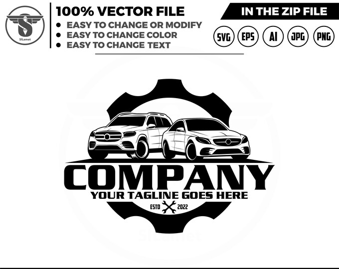 Car repair logo template - Car repairing vector SVG - Automobile and gear logo