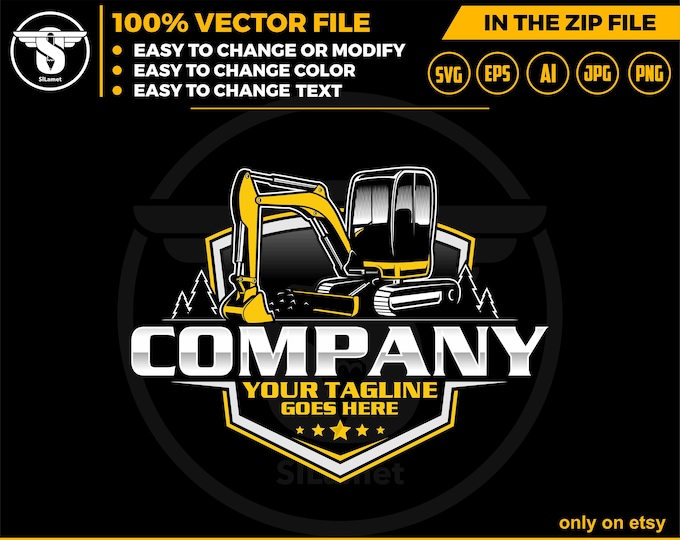 mini excavator logo svg, Excavator Clipart, Excavator svg, Excavator png, Heavy Equipment svg, Construction Logo svg SVG file