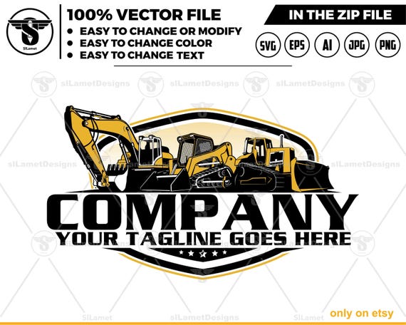equipment vehicles logo - heavy equipment logo - skid steer - bulldozer - excavator - heavy equipmen rental logo -  heavy equipment repair