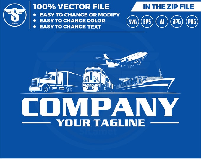 international shipping logo - cargo ship - train - trucking - plane