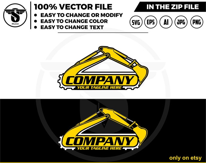 excavator logo template - bucket excavator svg - construction logo - digging logo - earth digging logo - excavator svg