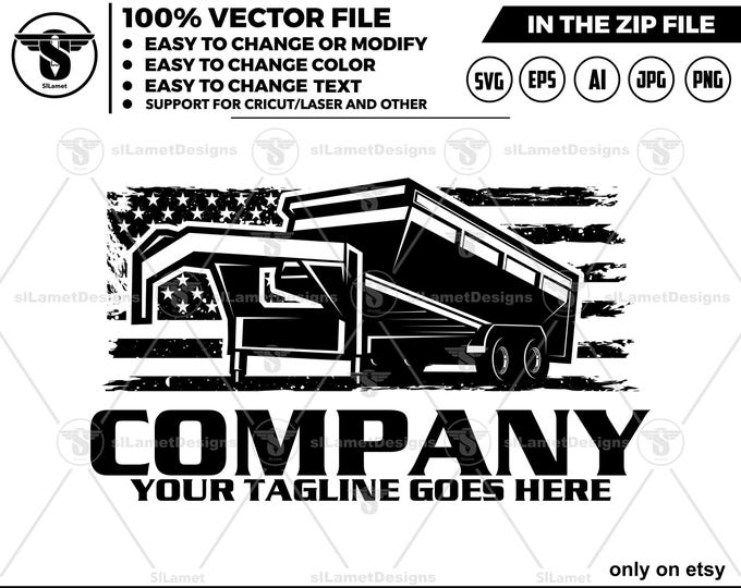 america gooseneck dump Trailer Logo - gooseneck dump Logo Template - Hauling Equipment Branding - USA dump trailer logo