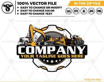 Logo reparatie zwaar materieel: pictogram bouwmachines (digitale download)