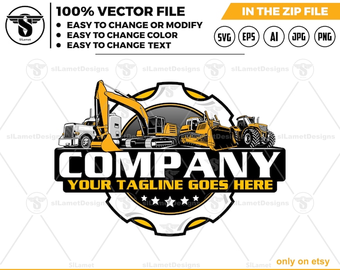 Heavy Equipment Repair Logo - Construction Machinery Fix Logo - Excavator Repair Icon - Industrial Service Design