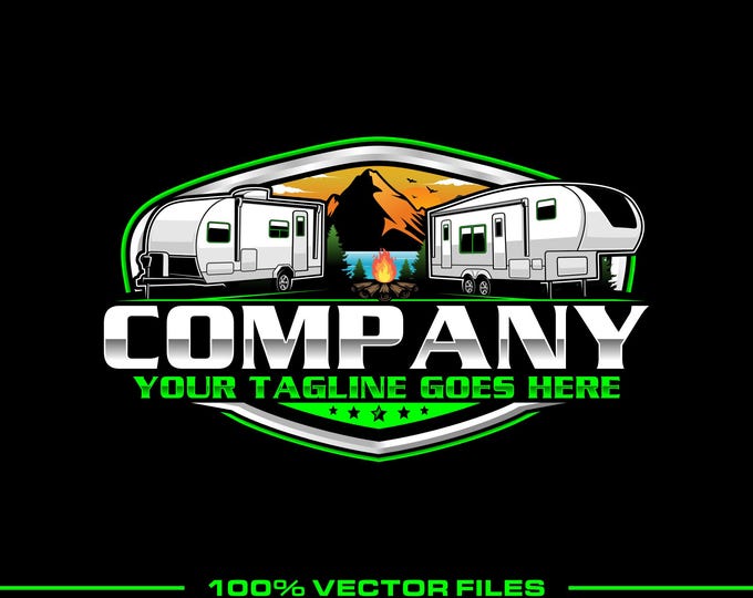 Campground Logo: Fully Editable, Travel Trailer RV Park Branding Vector Design