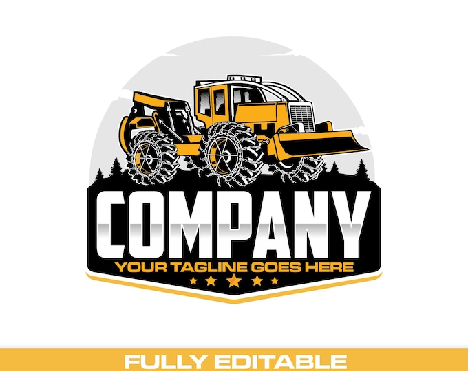 Log Skidder Logo: Fully Editable, Logging Equipment Industry SVG Vector Design
