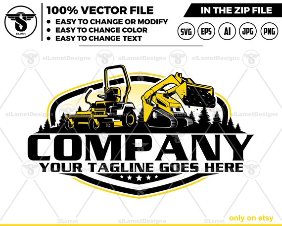 stand loader and Lawn Mowers logo- Zero Turn mowers logo -  mini track loader logo - grass cleaner - mini Equipment logo