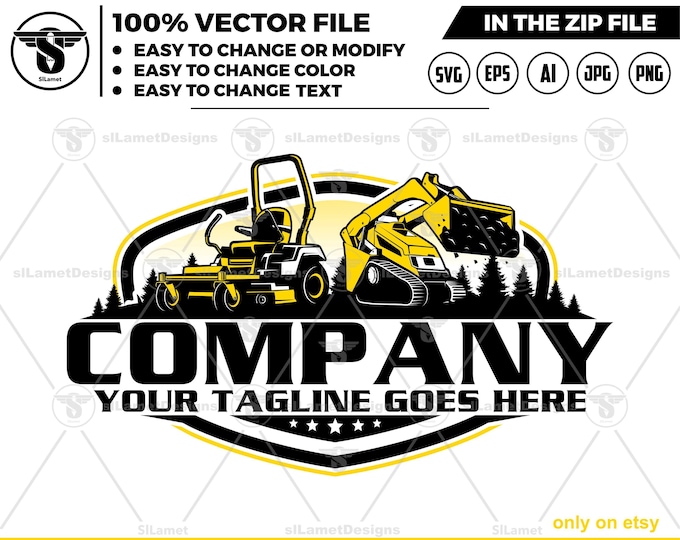 stand loader and Lawn Mowers logo- Zero Turn mowers logo -  mini track loader logo - grass cleaner - mini Equipment logo