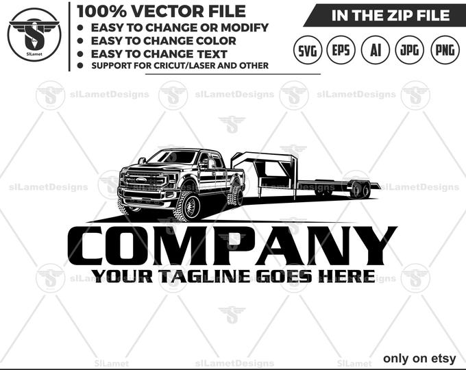 Pickup gooseneck trailer Logo : Truck Towing svg