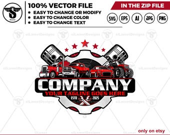 Vehicle Service Logo Template: Automotive Repair Piston Design (Digital Download)