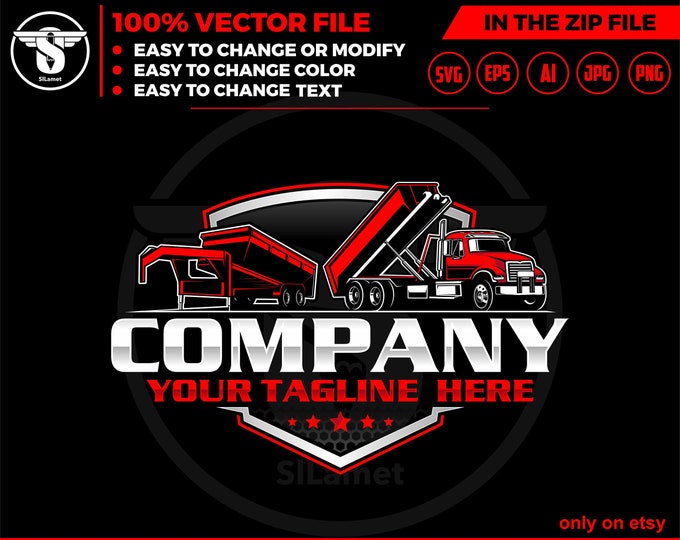 dump truck and dump trailer logo, dump trailer rental logo, truck pickup logo svg, Dumpster Logo , dump rental logo, dump roll off truck