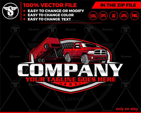pickup and dump trailer logo - pickup and trailer logo - trailer towing logo - towing Company Logo - Dodge Ram 1500 Single Cab