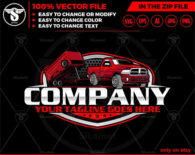 pickup and dump trailer logo - pickup and trailer logo - trailer towing logo - towing Company Logo - Dodge Ram 1500 Single Cab