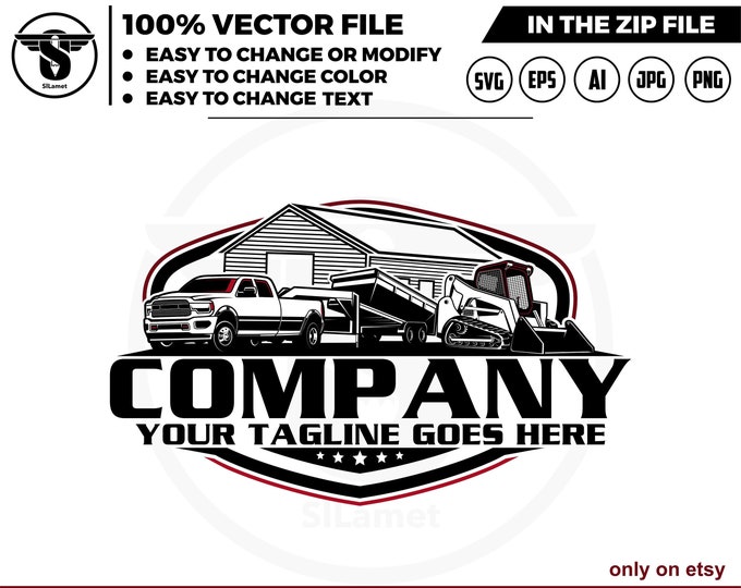factory pickup truck dump trailer and Skid steer loader logo, skid steer tracker logo, skid steer svg, Heavy Equipment logo Svg, factory
