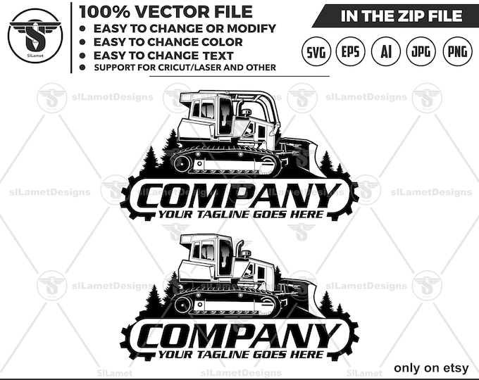 Bulldozer logo - heavy equipment logo - dozer with sweeps - John Deere Dozer - support for cricut, laser