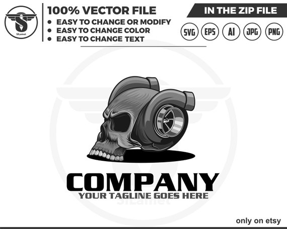 skull turbo charger logo - skull turbo logo - biker skull - automotive logo - biker logo