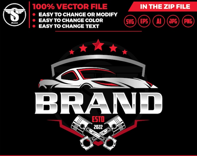 CAR PISTON LOGO, automotive car logo, piston logo, repair car logo, fix car logo, service car logo, race car logo, racing car logo sport car