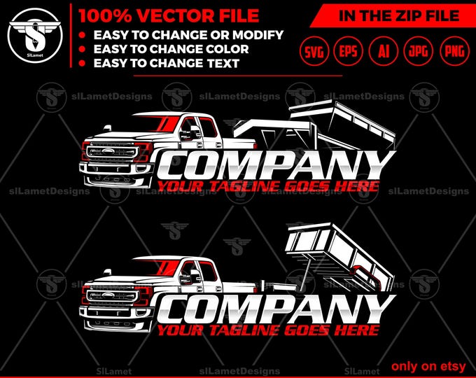 Pickup & gooseneck dump trailers Logo - Pickup Truck Trailer Logo Template - Hauling Equipment Branding - dump trailer logo