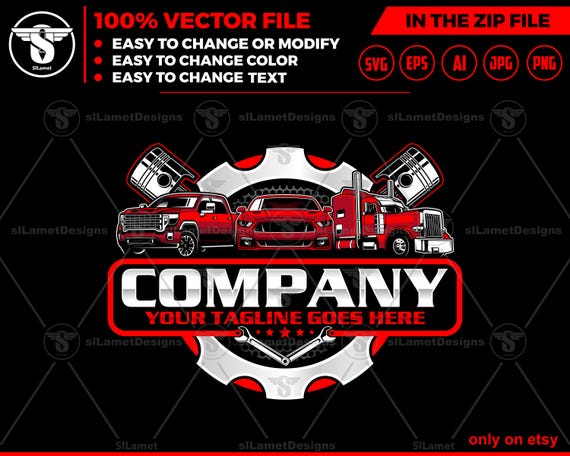 car service logo, car repair logo template,automotive logo, truck trailer, sport car and pickup, piston logo