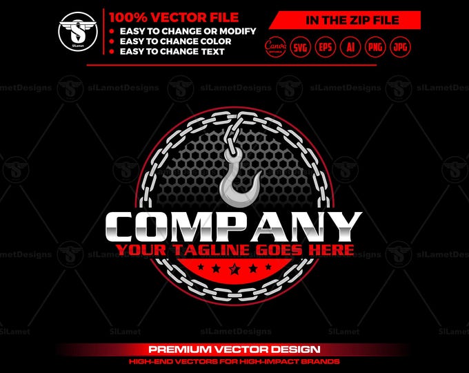 American Towing Truck Logo: chain hook towing SVG