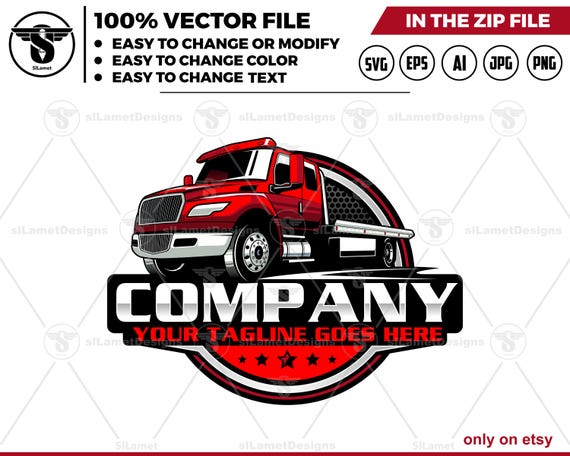 flat bed tow truck logo - flat bed towing - towing truck logo - Vehicle Recovery Logo - Towing Service logo  - Roadside Assistance logo