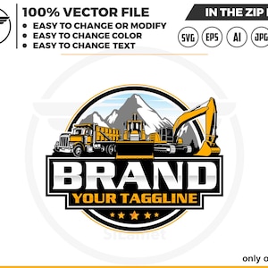 Construction Equipment Logo: Truck, Bulldozer, Excavator (Digital Download)