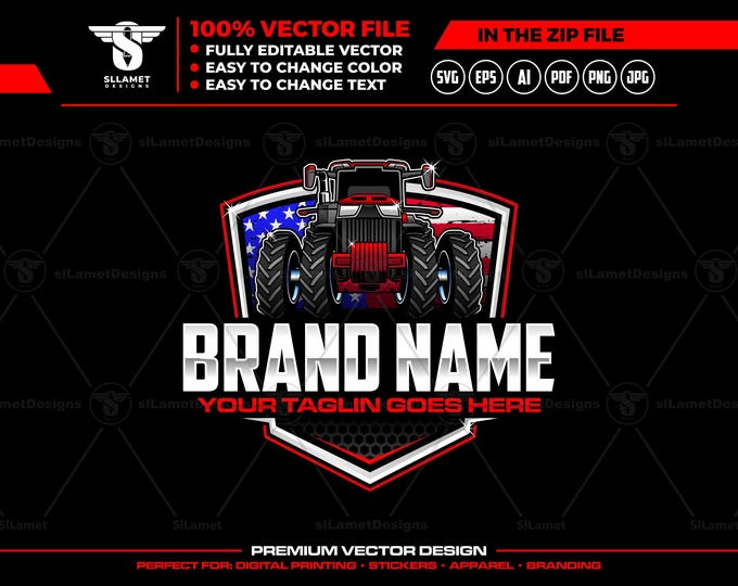 american Tractor Farm Logo: john Deere Tractor Logo, Farm Construction Branding, American Farming Vector, Agriculture SVG, PDF