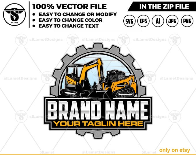 skid steer and mini excavator repair logo - heavy equipment repair logo -  heavy equipment services logo
