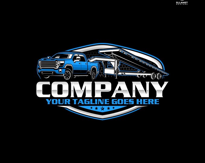 Pickup and Tilt Trailer Logo: Editable Vector for Equipment Transport Branding (SVG, EPS, PNG)