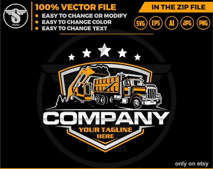 dump truck and skid loader logo - equipment vehicles logo - heavy equipment svg - excavation logo