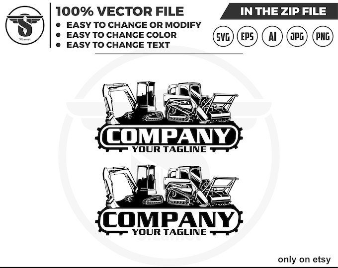 skid steer cutter and mini excavator logo, skid steer SVG, skid steer excavator,mini excavator svg