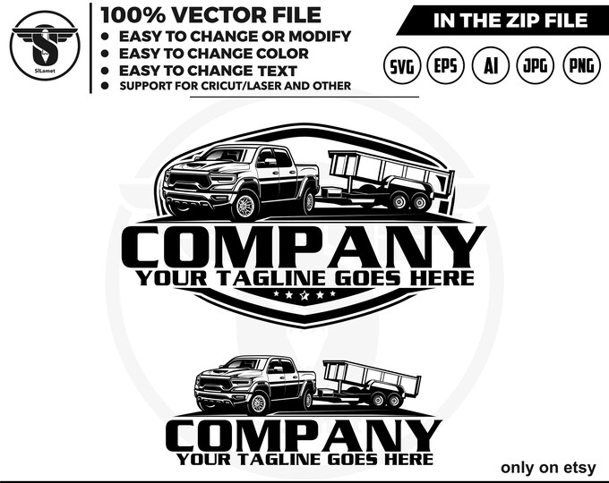 pickup and dump trailer logo - pickup and Bumper Pull Dump Trailer - dump towing logo - dump rental Logo - 2023 Ram 1500 TRX Lunar Edition