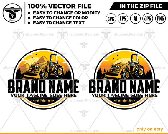 Tractor Loader Logo - Tractor Backhoe Logo Template  - Heavy Equipment Branding - farming Equipment logo