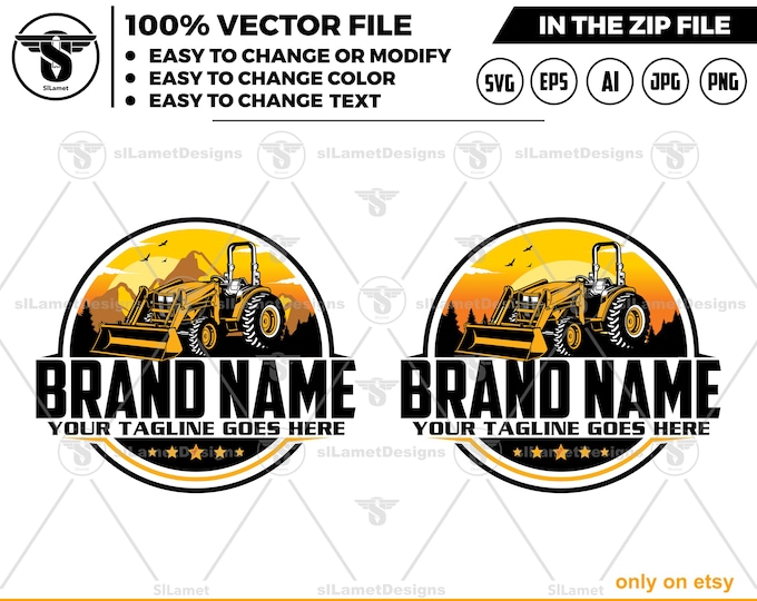 Tractor Loader Logo - Tractor Backhoe Logo Template  - Heavy Equipment Branding - farming Equipment logo