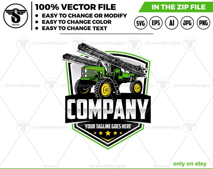 Combine Sprayer Logo - Agricultural Sprayer logo  - Crop Spraying Machine Logo - Farm Equipment Design - Field Sprayer logo