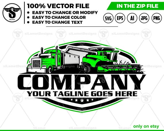 Combine Harvester and Grain Truck Logo - Harvesting Equipment Design - Crop Transport Logo - Farm Machinery Vector logo