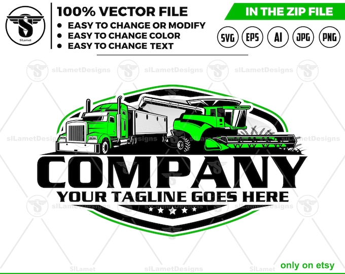 Combine Harvester and Grain Truck Logo - Harvesting Equipment Design - Crop Transport Logo - Farm Machinery Vector logo