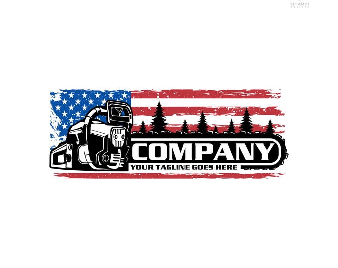 American Chainsaw Logo: Wood Cutting Tree Service Vector Designs (SVG, EPS, PNG)