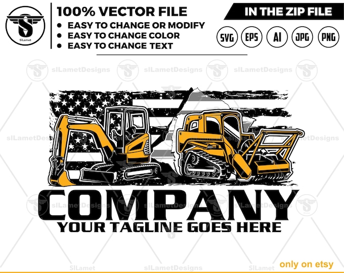 america mini excavator and mulching skid steer logo, skid steer mulching, mini excavator svg